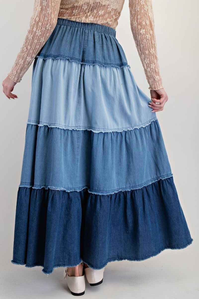 Harlow Tiered Maxi Denim Skirt