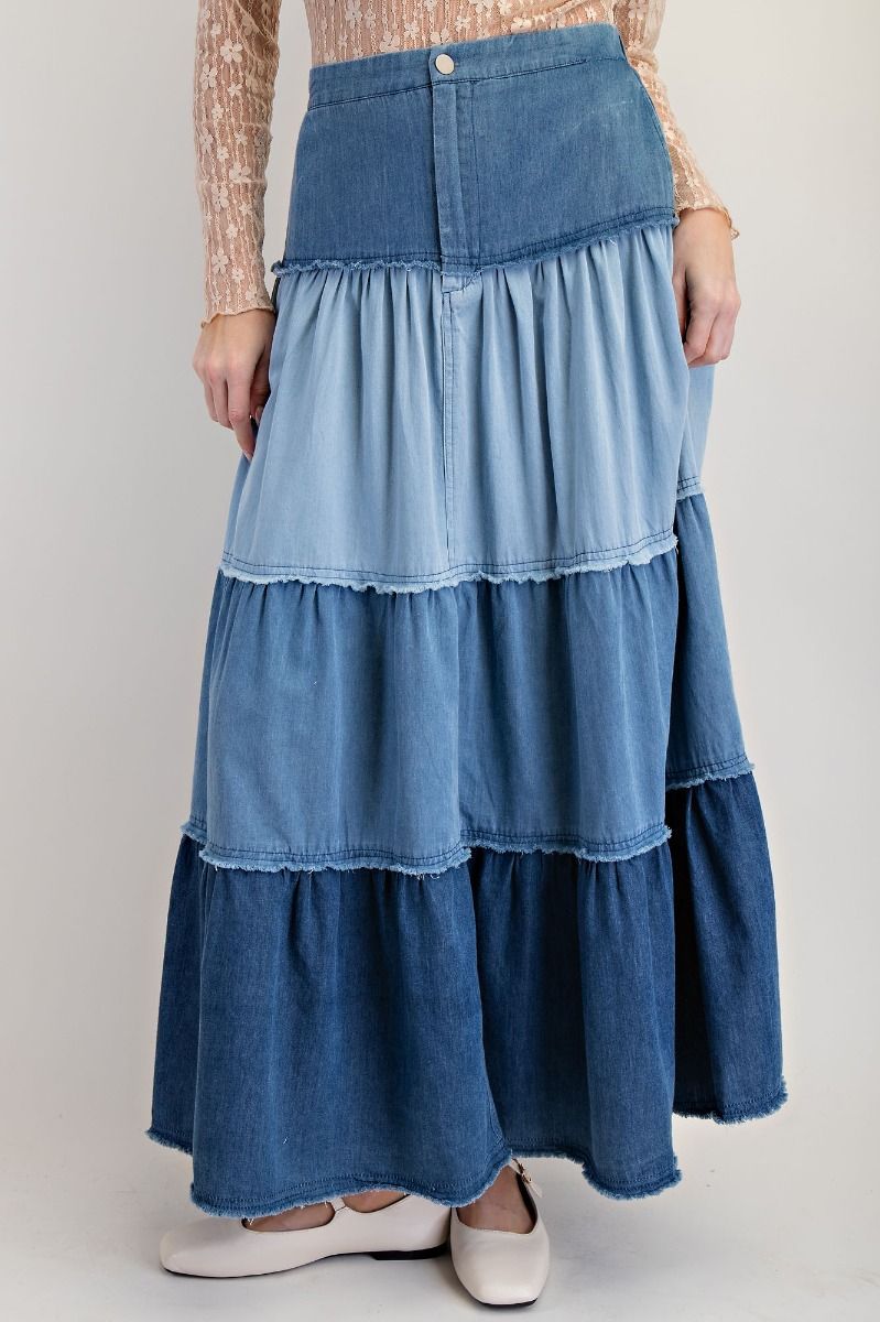 Harlow Tiered Maxi Denim Skirt