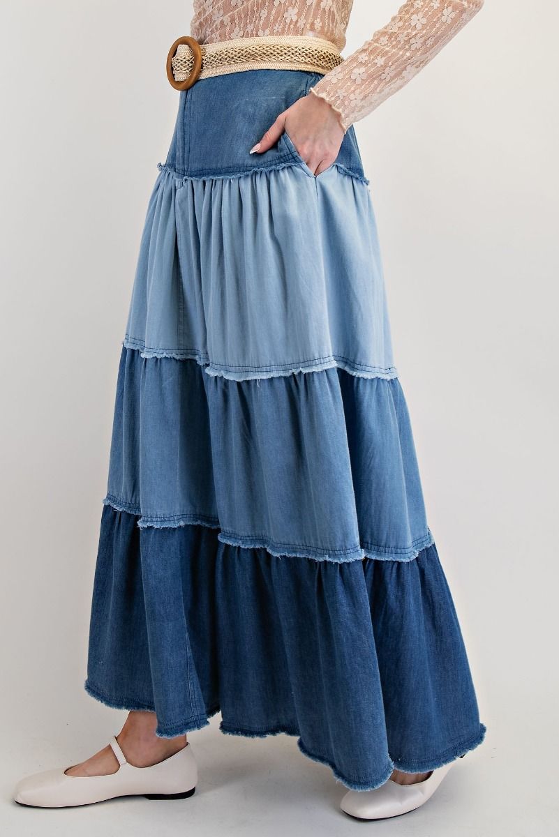 Harlow Tiered Maxi Denim Skirt