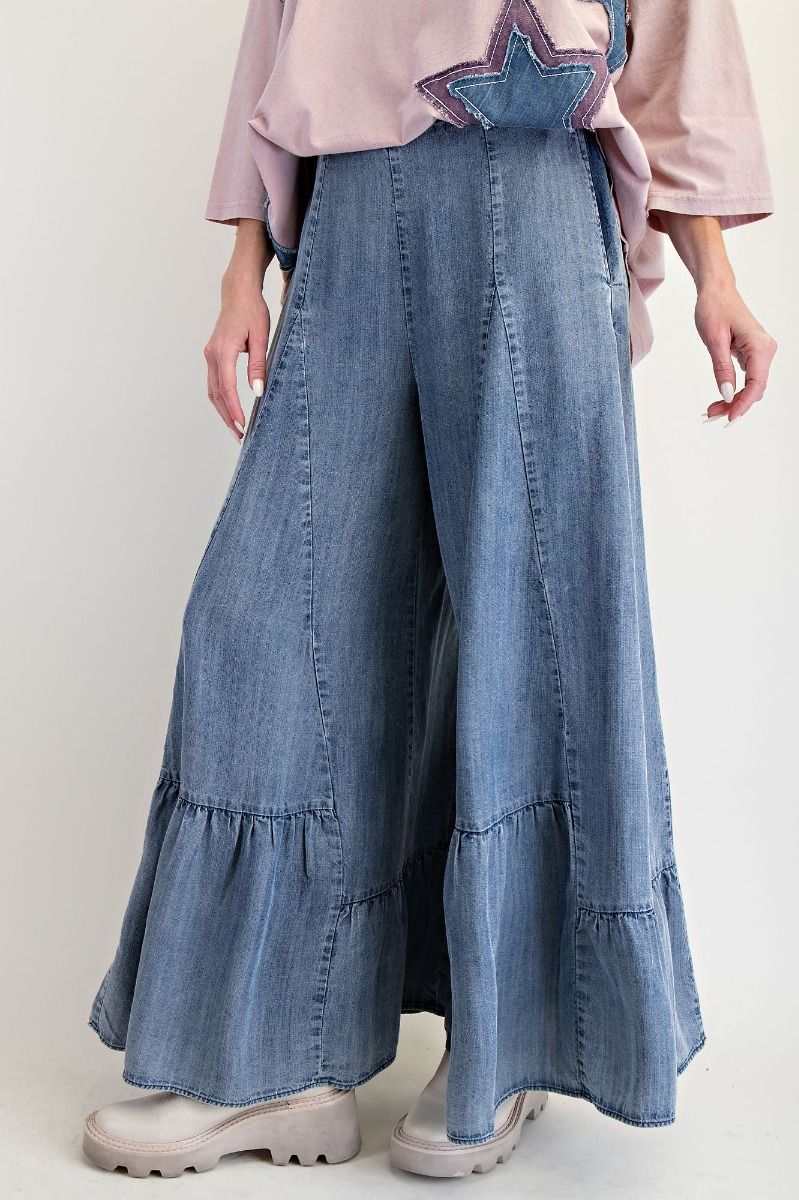 Hannah Ruffle Bottom Hem Dark Denim Palazzo Pants