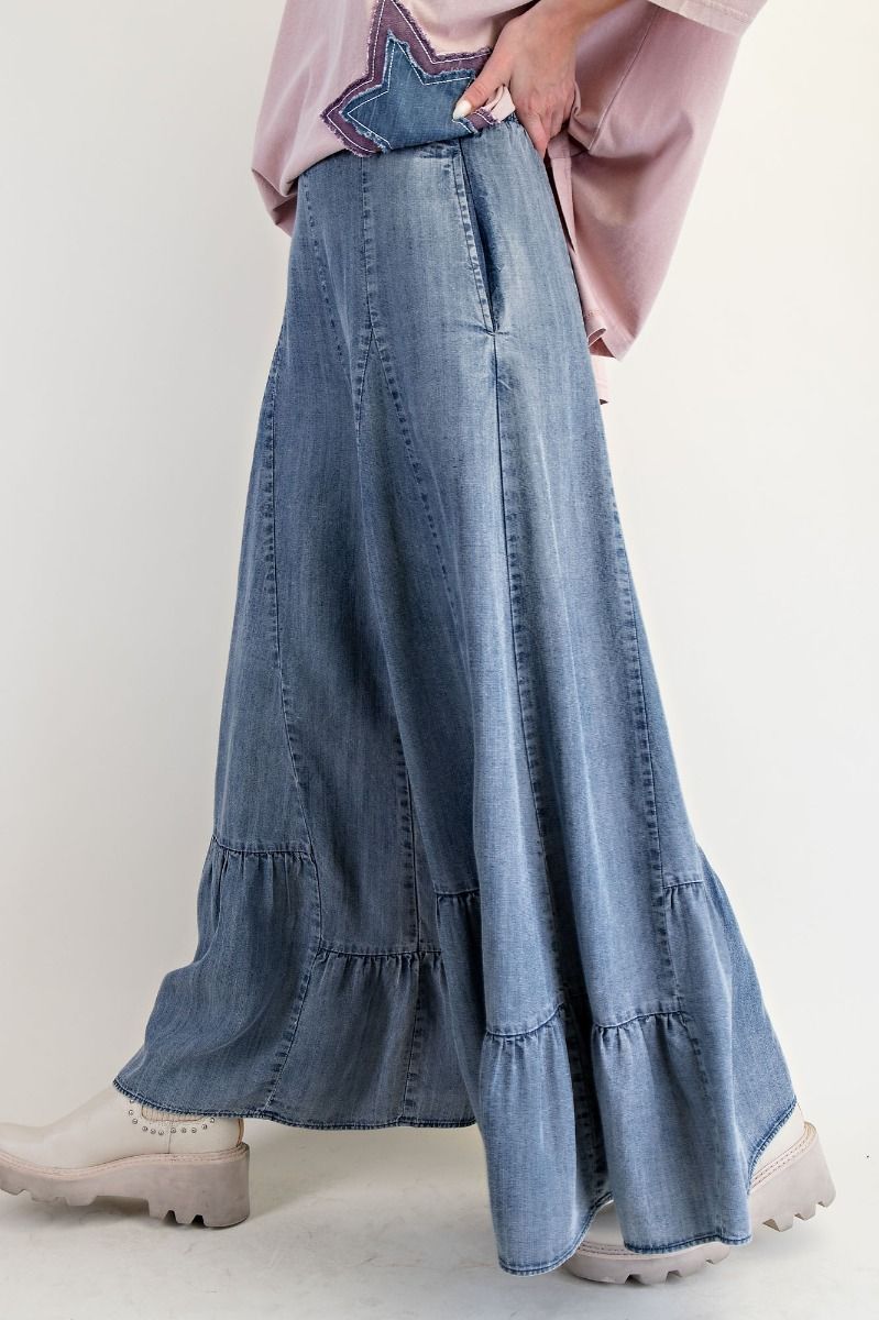 Hannah Ruffle Bottom Hem Dark Denim Palazzo Pants