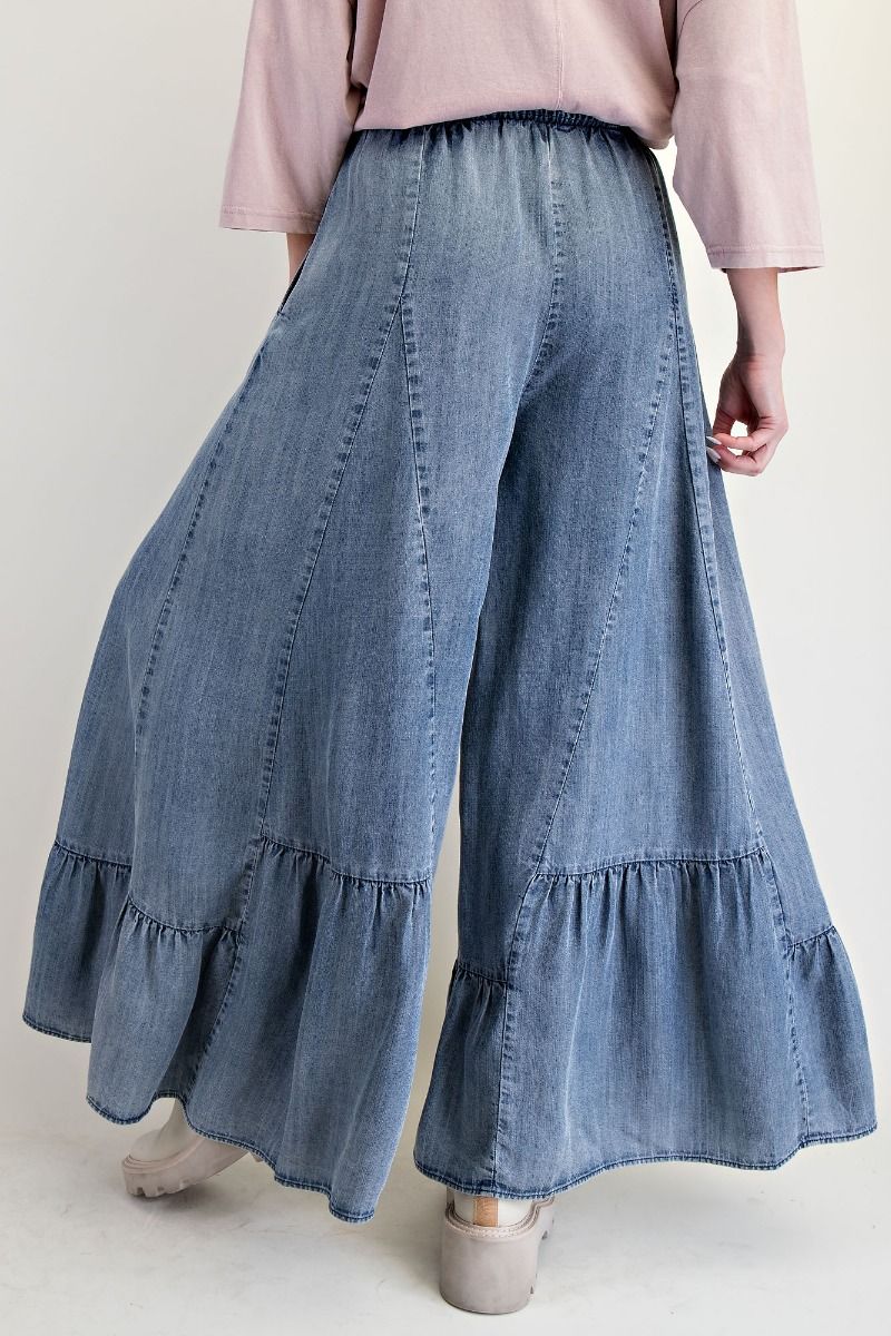 Hannah Ruffle Bottom Hem Dark Denim Palazzo Pants