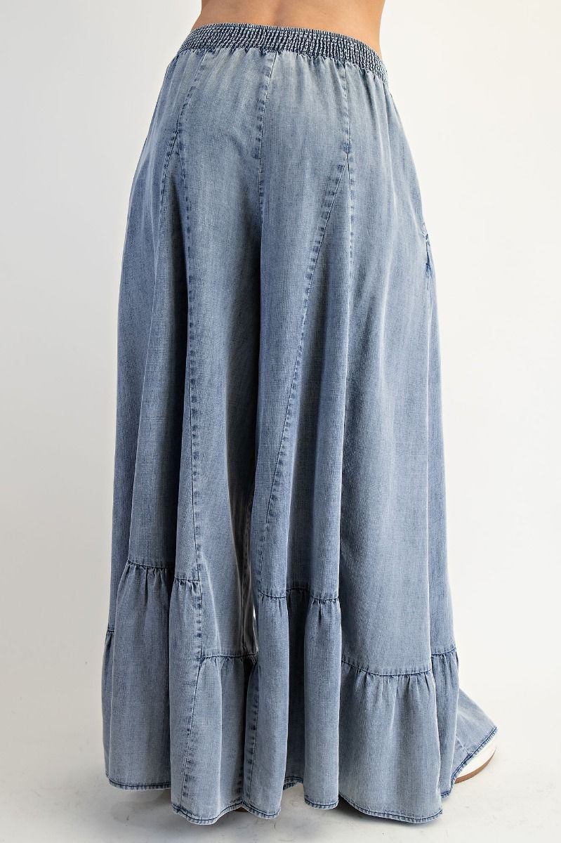 Hannah Ruffle Bottom Hem Washed Denim Palazzo Pants