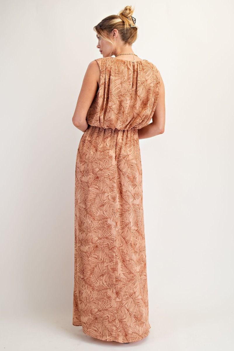 Savannah Leaf Printed Maxi Dress Latte