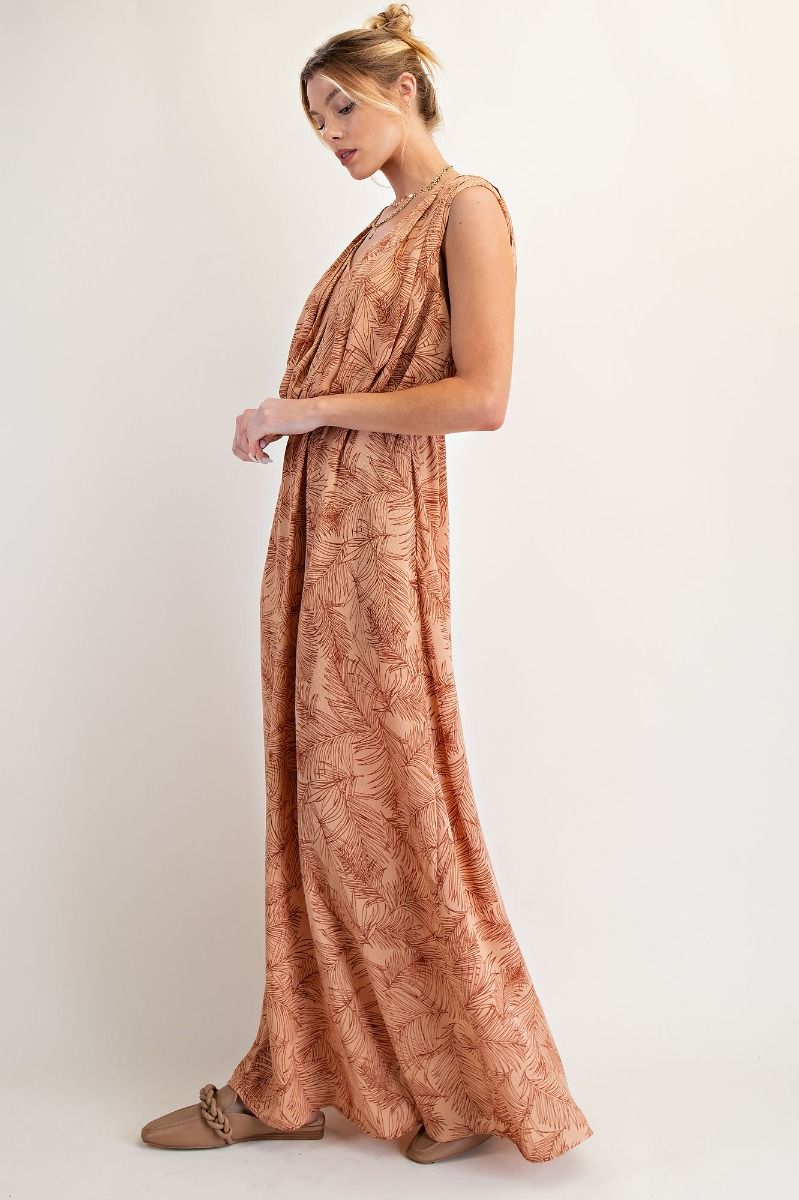 Savannah Leaf Printed Maxi Dress Latte
