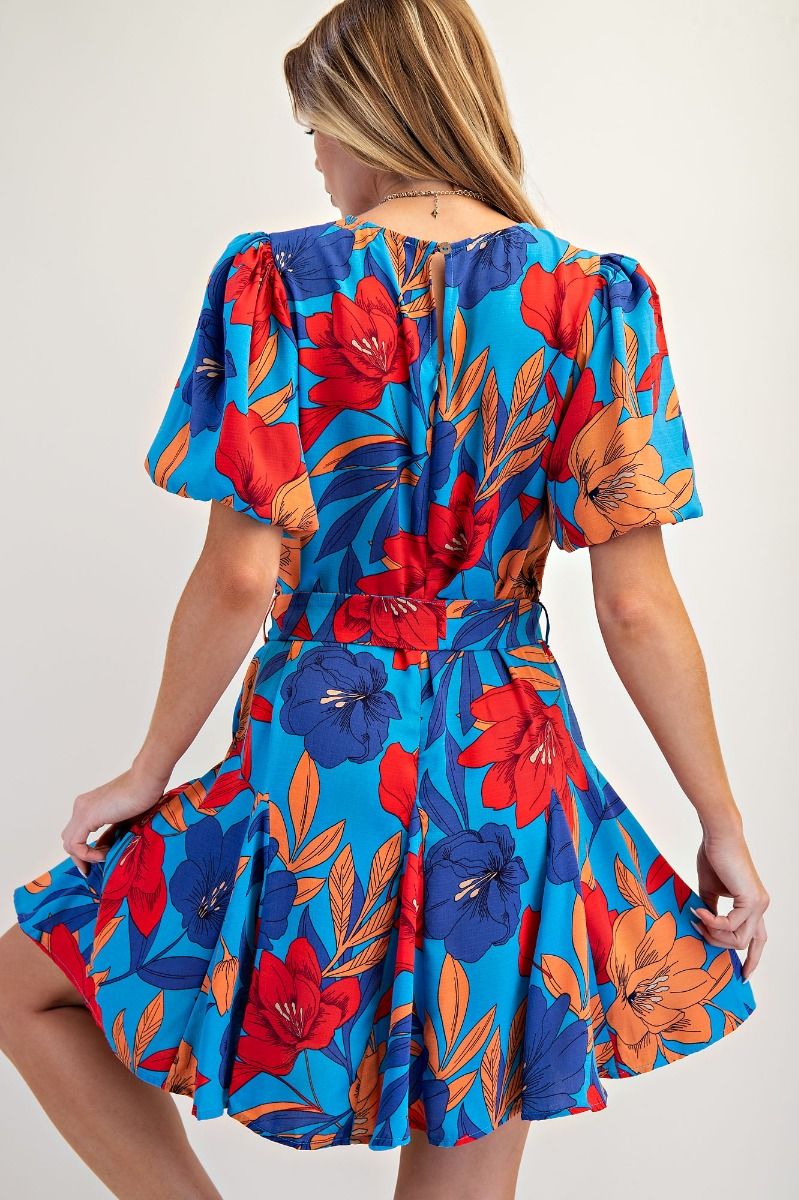 Kennedy Floral Printed Skater Dress English Blue