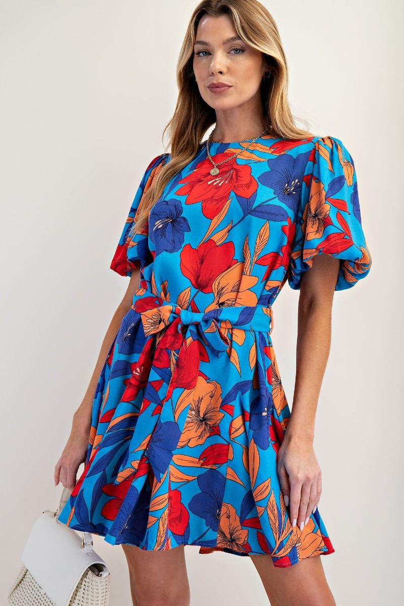 Kennedy Floral Printed Skater Dress English Blue