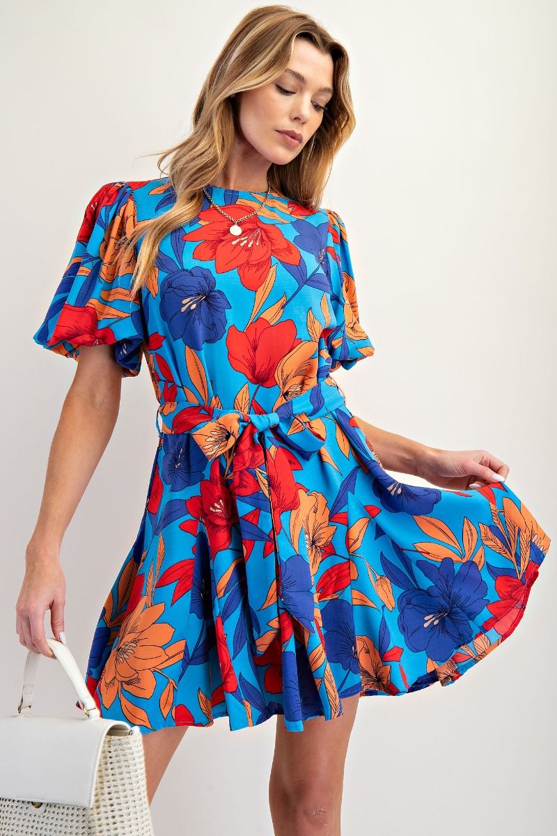 Kennedy Floral Printed Skater Dress English Blue