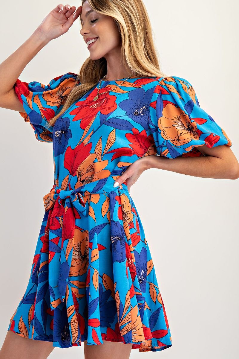 Kennedy Floral Printed Skater Dress English Blue