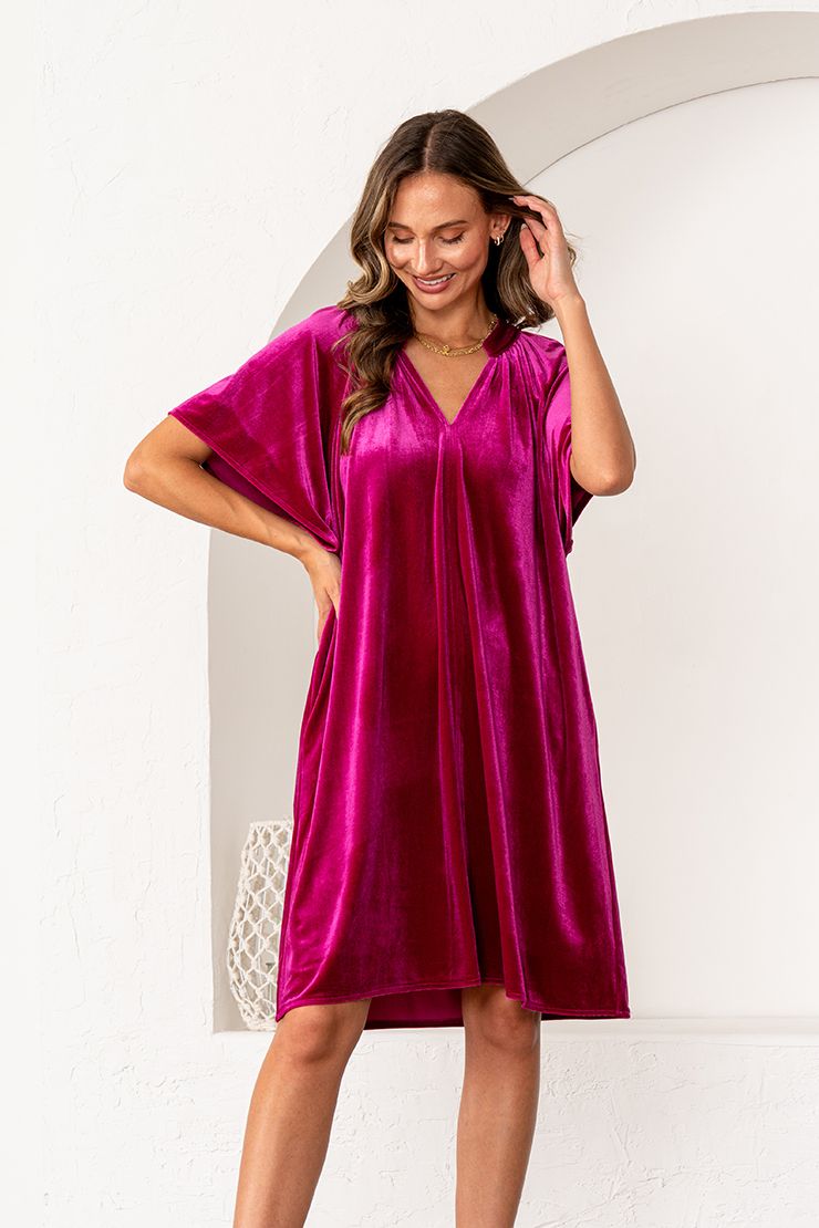 Karly Fuchsia Velvet Dress