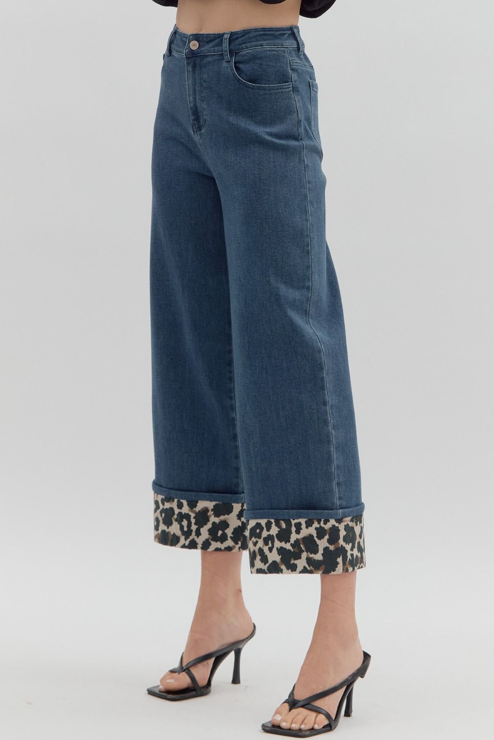 Elaina Leopard Cuff Denim Pants