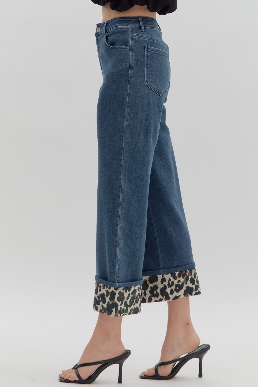 Elaina Leopard Cuff Denim Pants