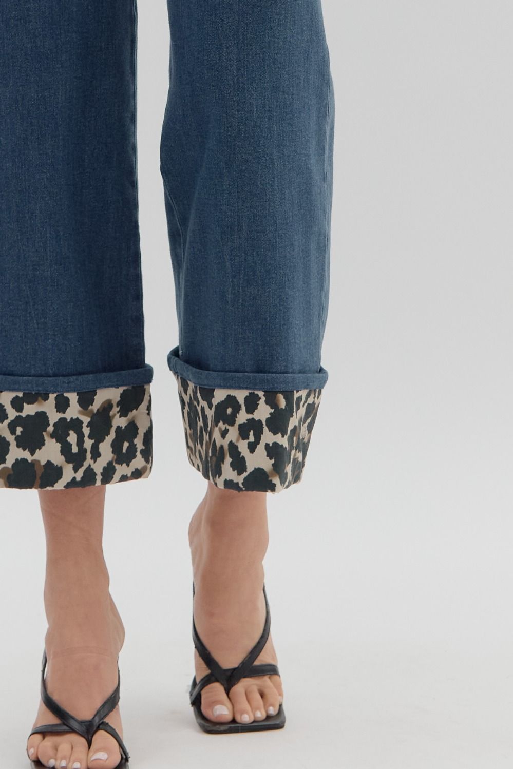 Elaina Leopard Cuff Denim Pants