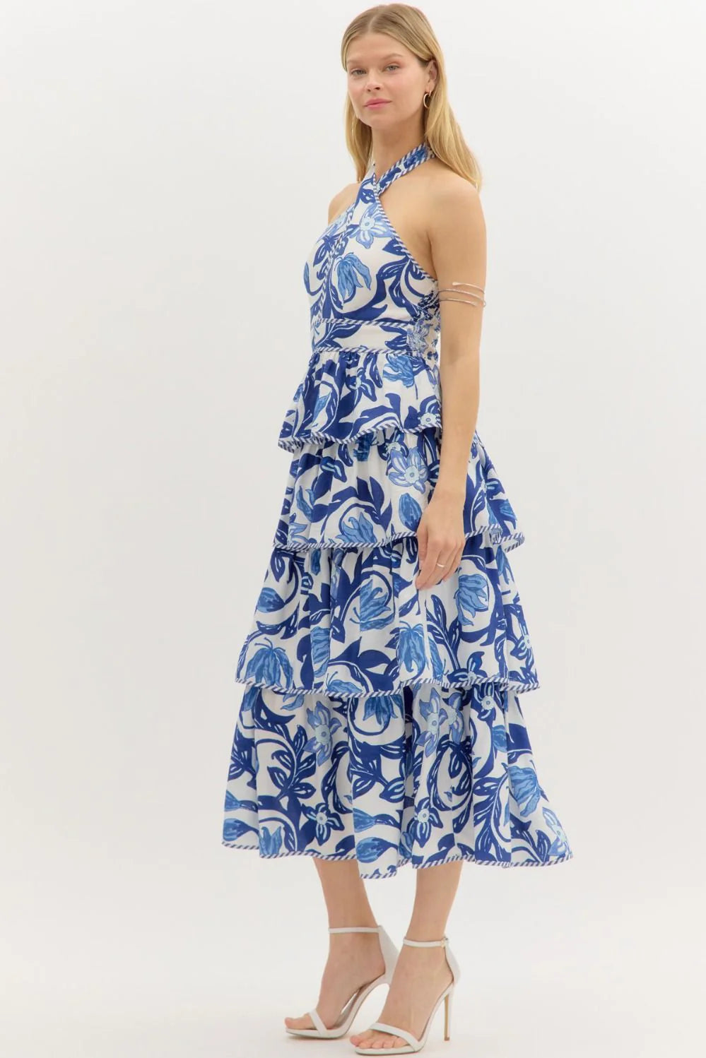 Olivia Paisley Print Tiered Halter Midi Dress