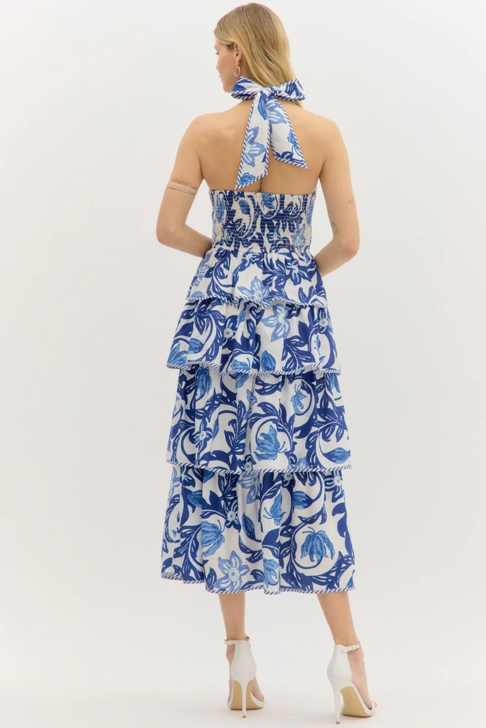 Olivia Paisley Print Tiered Halter Midi Dress