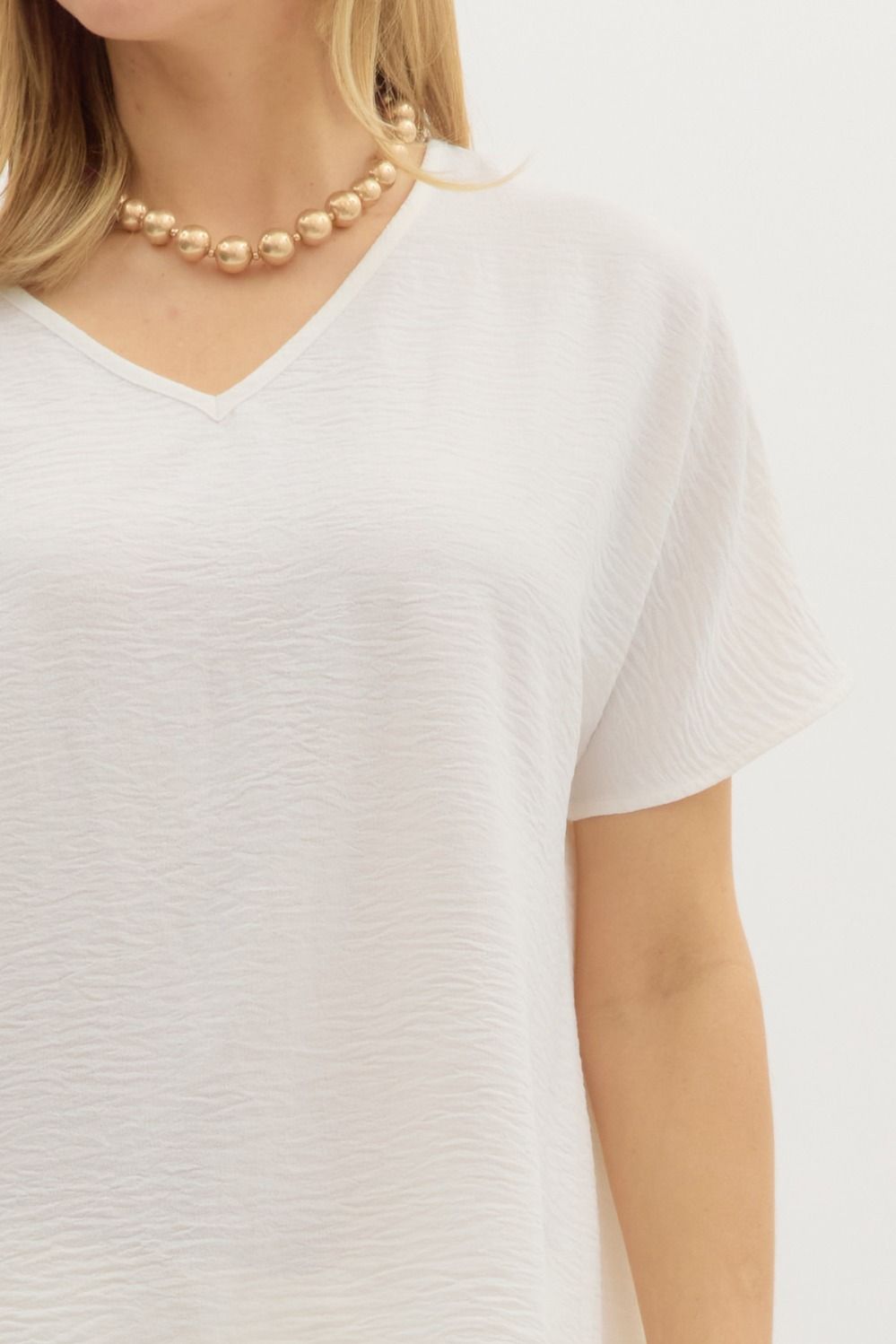Cindy V-neck Short Sleeve Top Off White