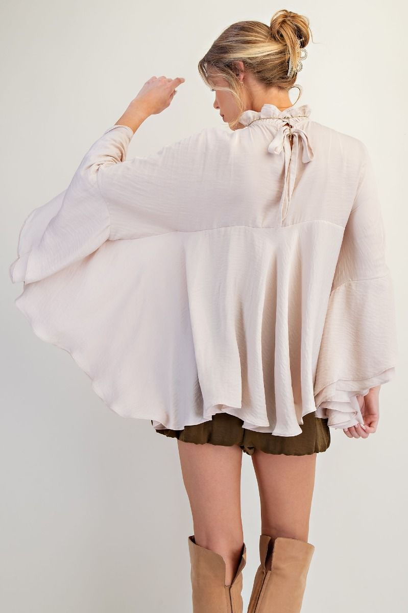 Noelle Dolaman Sleeve Satin Swing Top Champagne