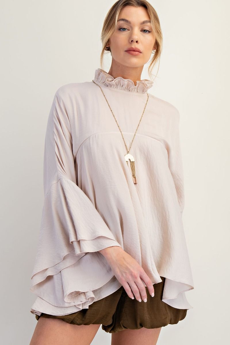 Noelle Dolaman Sleeve Satin Swing Top Champagne
