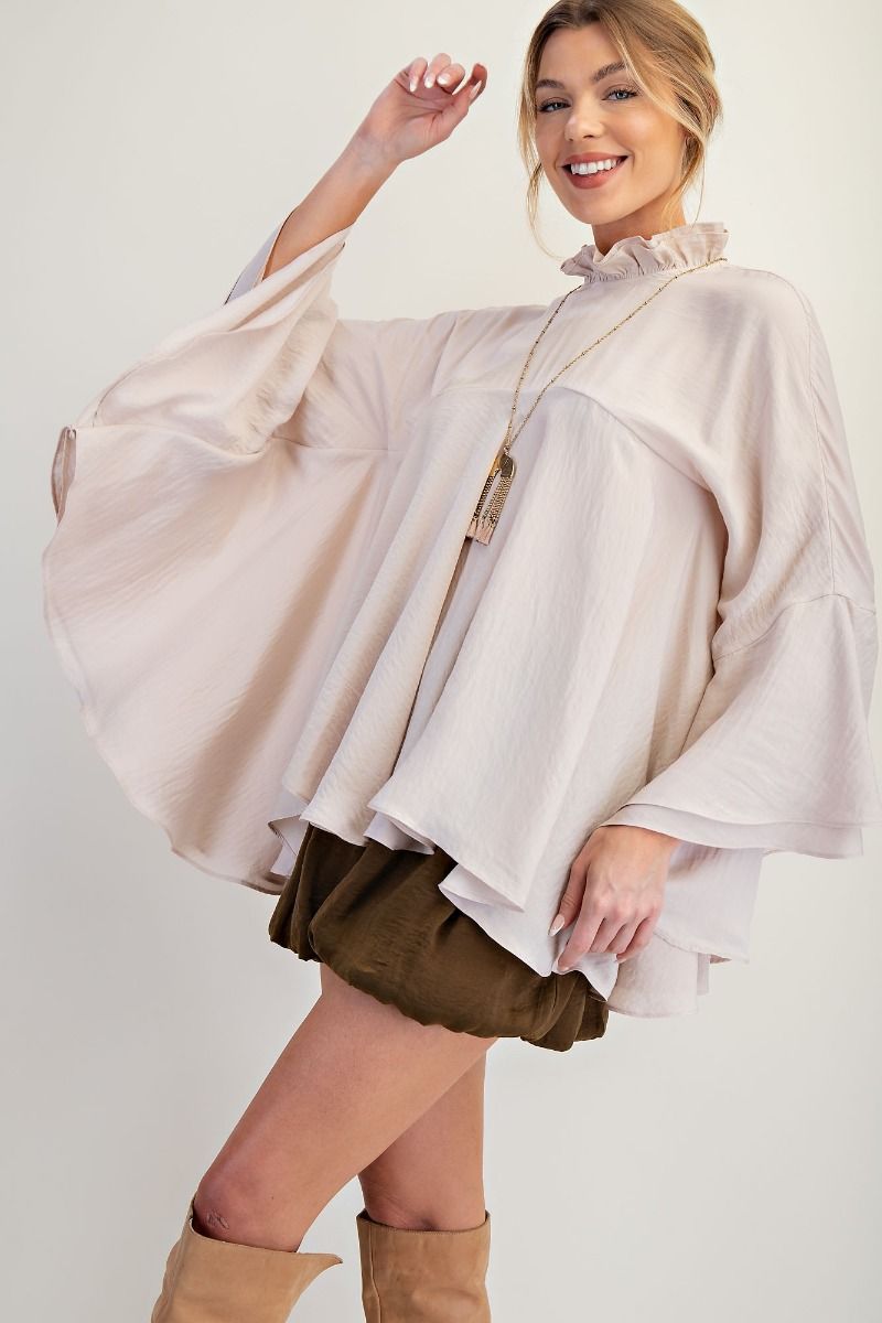 Noelle Dolaman Sleeve Satin Swing Top Champagne