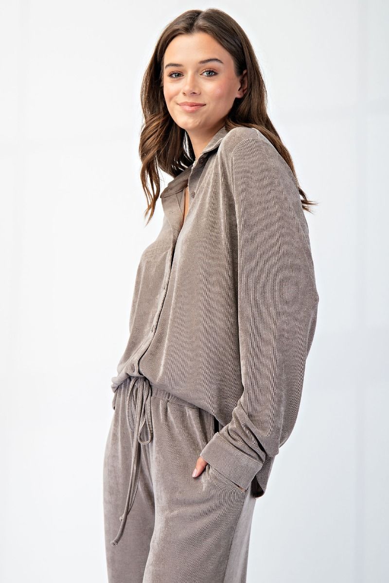 Eden Button Down Slinky Shirt Ash