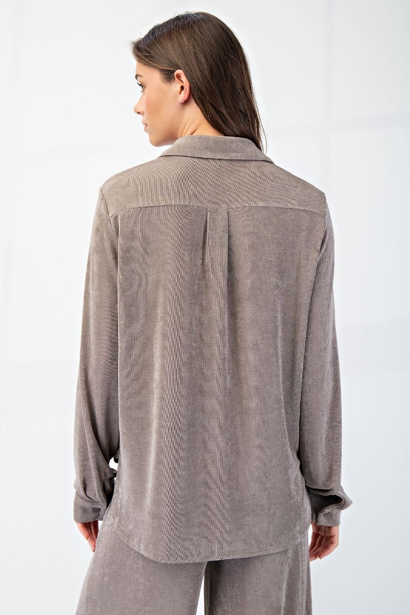 Eden Button Down Slinky Shirt Ash