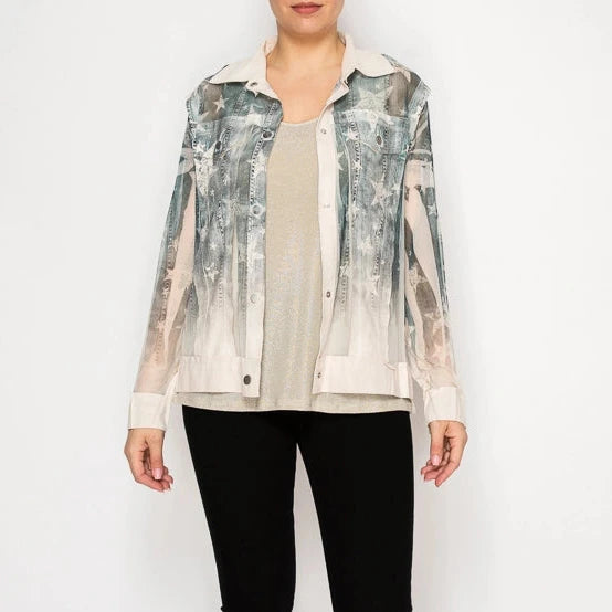 Celeste Faux Suede Mesh Trimmed Blue Star Jacket