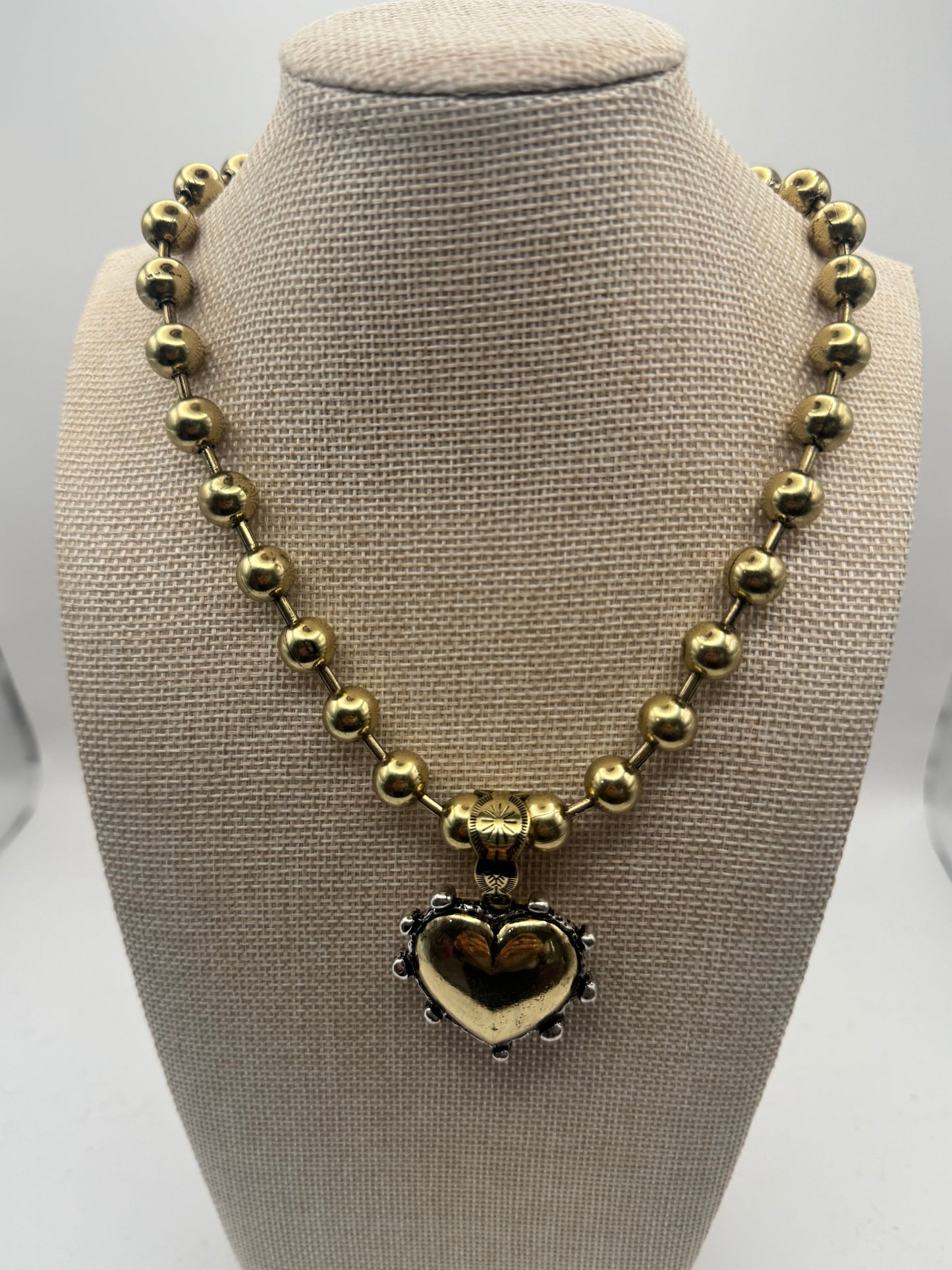 Gold Heart on Ball Chain Necklace