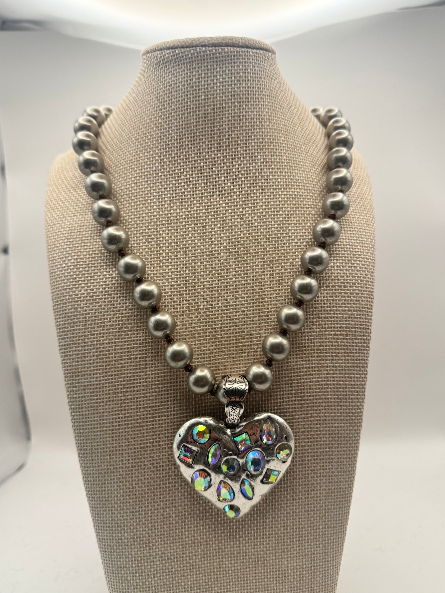 AB Stone Silver Heart Necklace