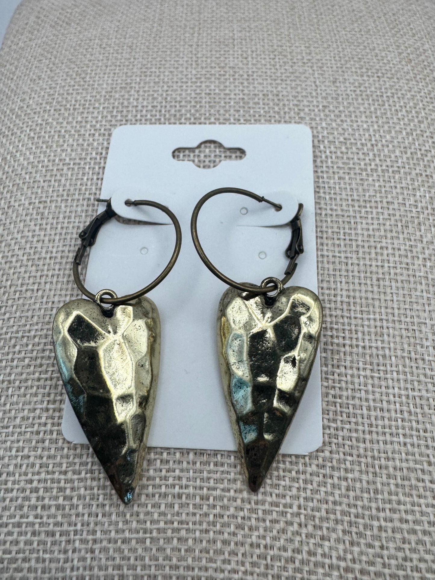 Hammered Gold Lazy Heart Earrings