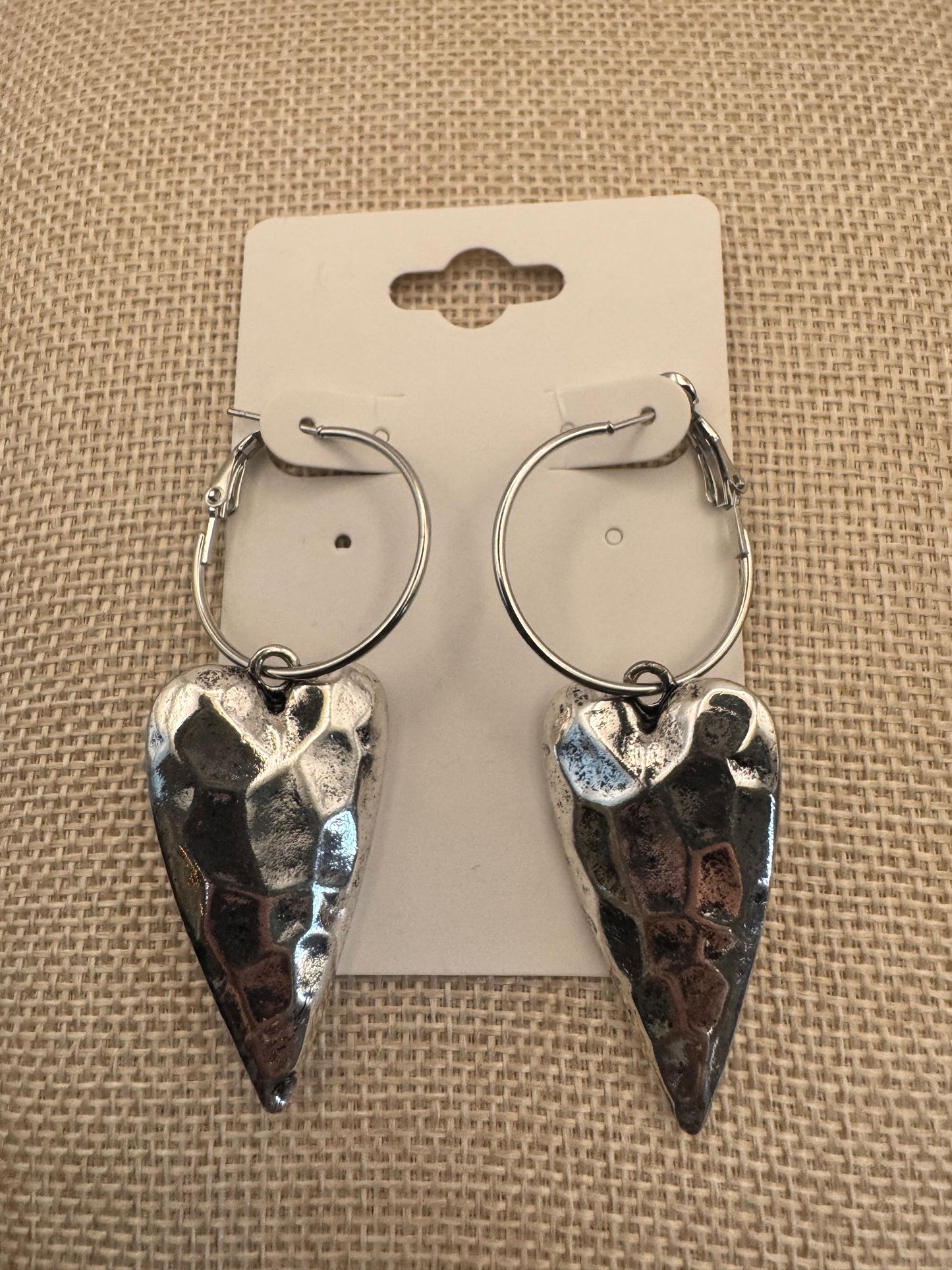 Hammered Silver Lazy Heart Earrings