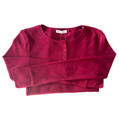 Waffle Knit Henley Long-sleeved Top Wine