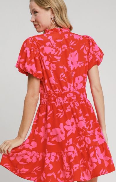 Two Tone Floral Print Dress