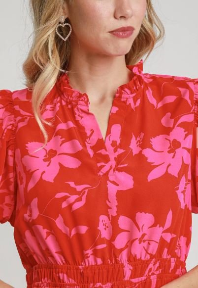 Two Tone Floral Print Dress