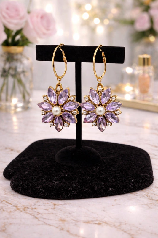 Purple Pearl Flower Earrings