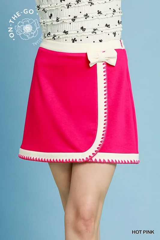 Colette Chic Contrast-Trim Mini Skirt Hot Pink
