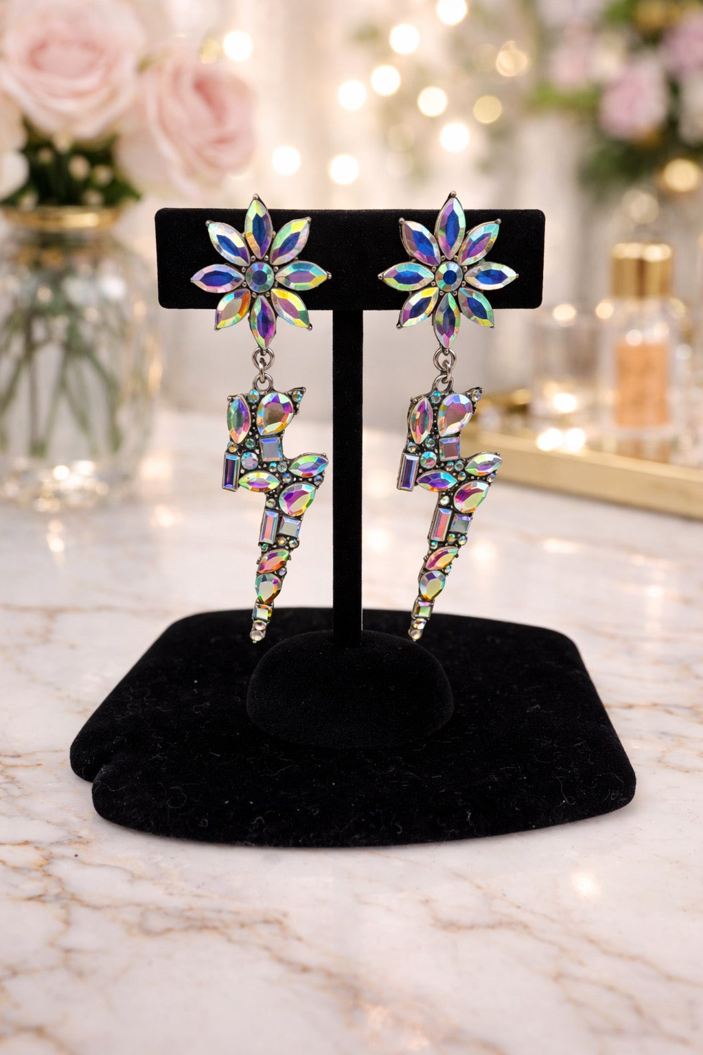 Flower Lightening Bolt Earrings