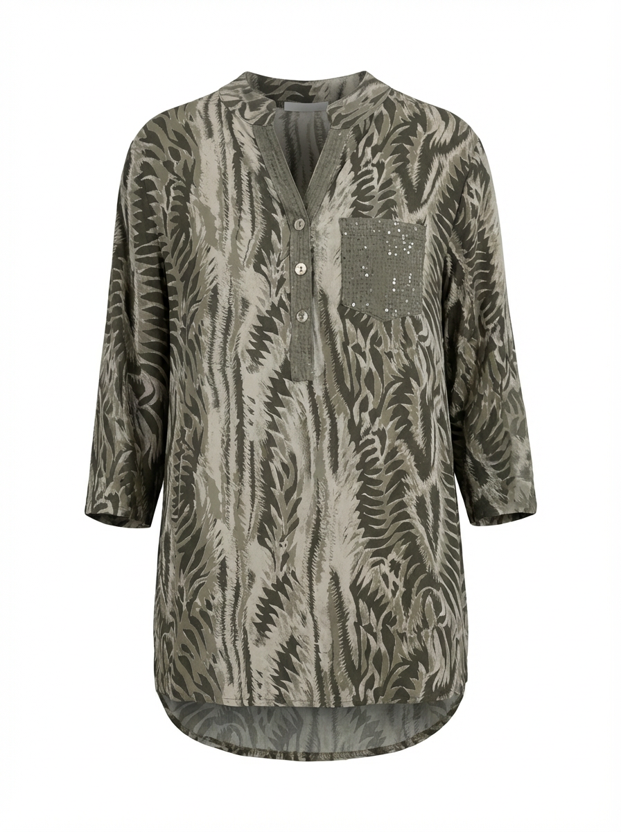 Paloma Printed One Pocket Sequin Top Green Palm