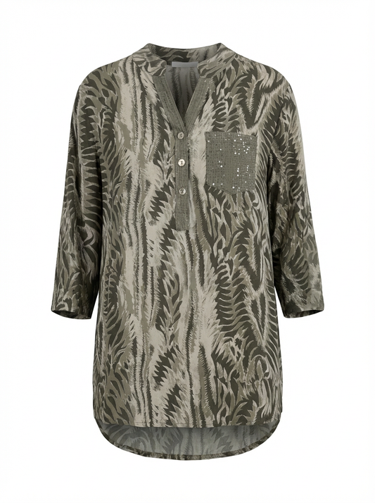 Paloma Printed One Pocket Sequin Top Green Palm