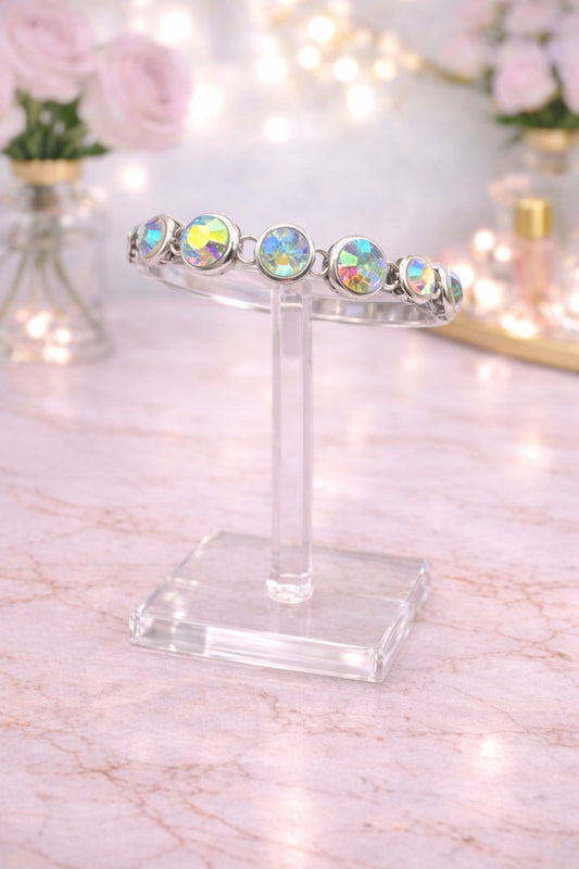 AB Circle Stone Silver Bracelet