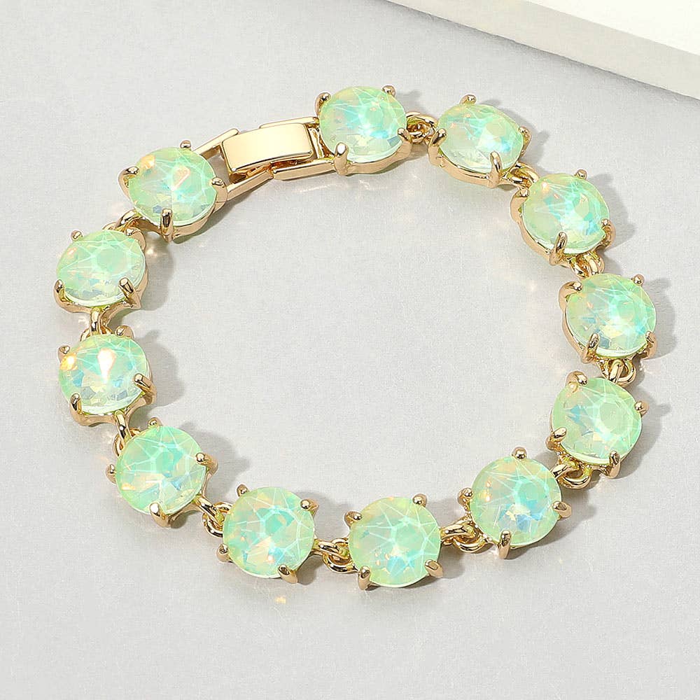 Round Stone Link Evening Bracelet: AB,Aqua