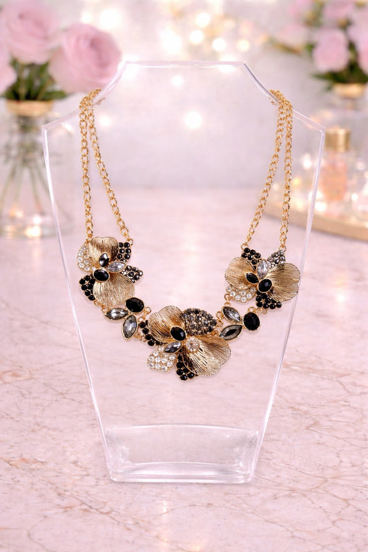 Black Abstract Floral Necklace