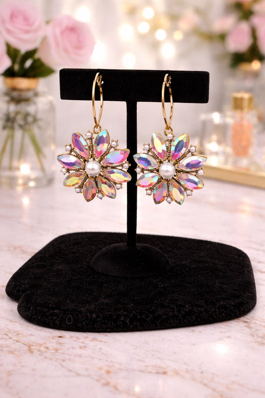 AB Stone Pearl Flower Earrings
