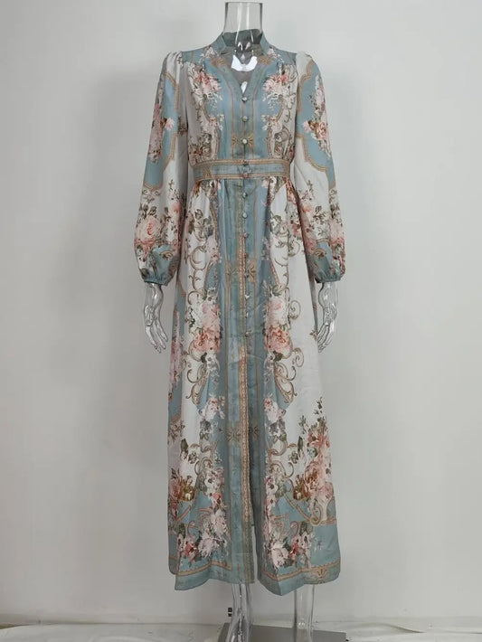 Gisella Vintage Boho Floral Print Pleated Dress