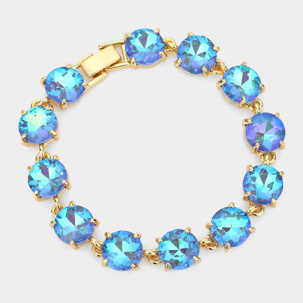 Round Stone Link Evening Bracelet: AB,Aqua