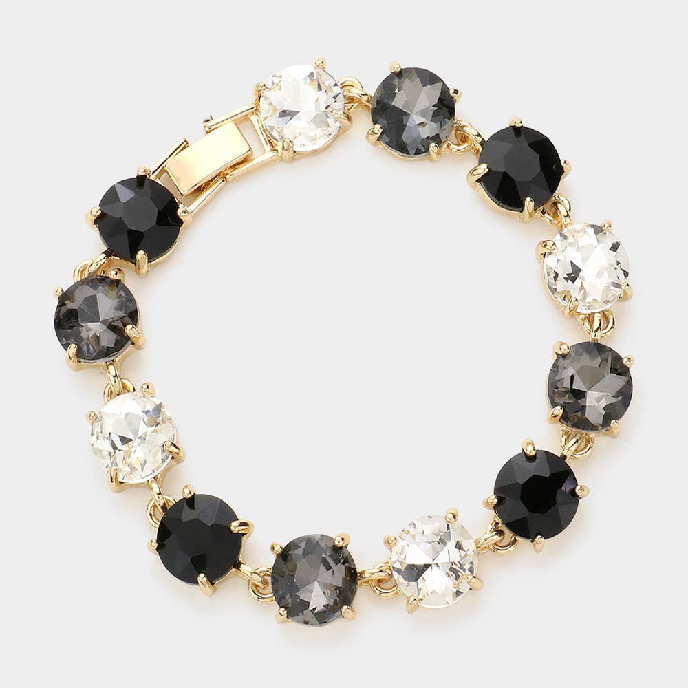 Round Stone Link Evening Bracelet: AB,Aqua