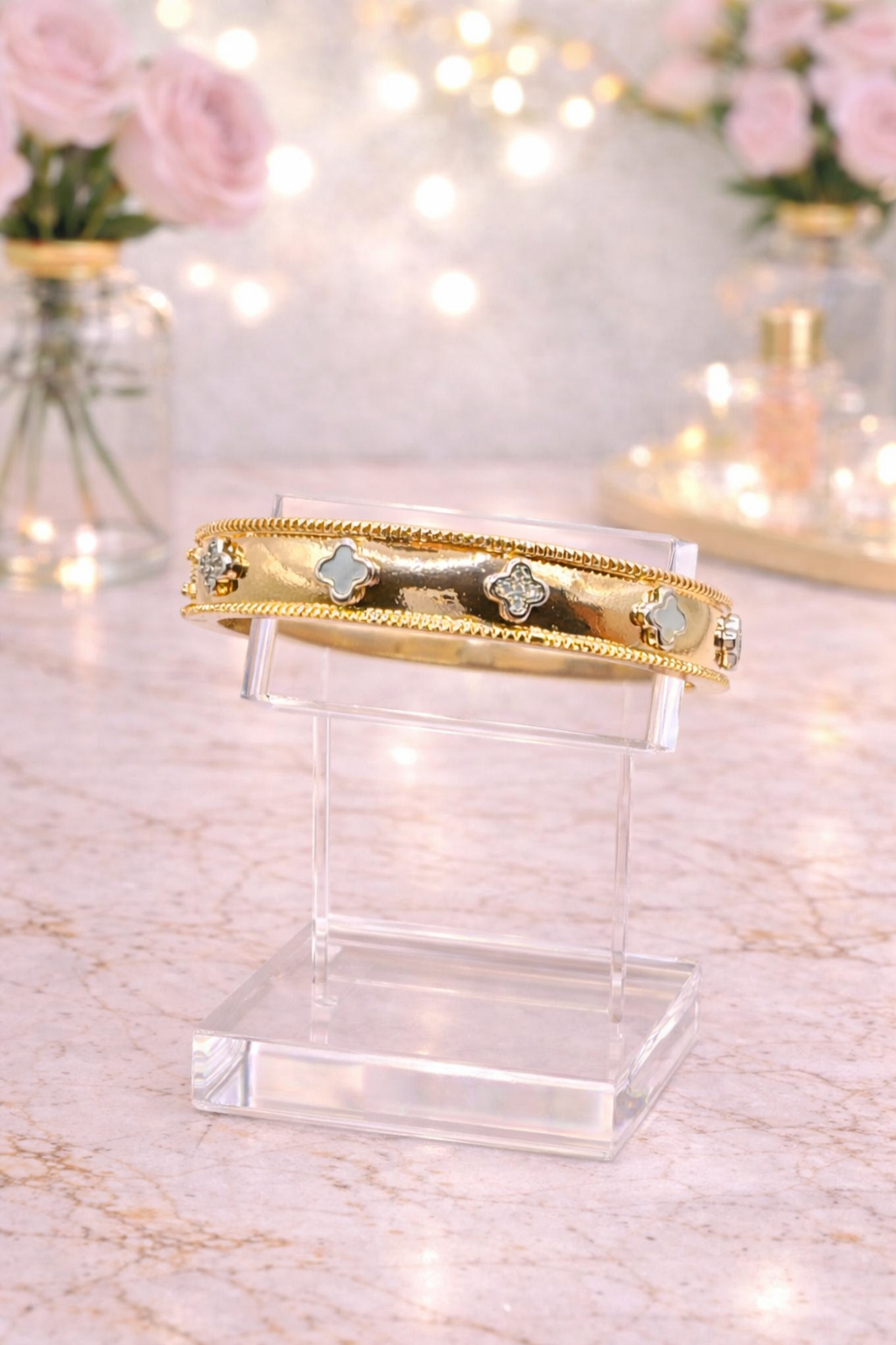 Gold Mother of Pearl Hinge Bracelet