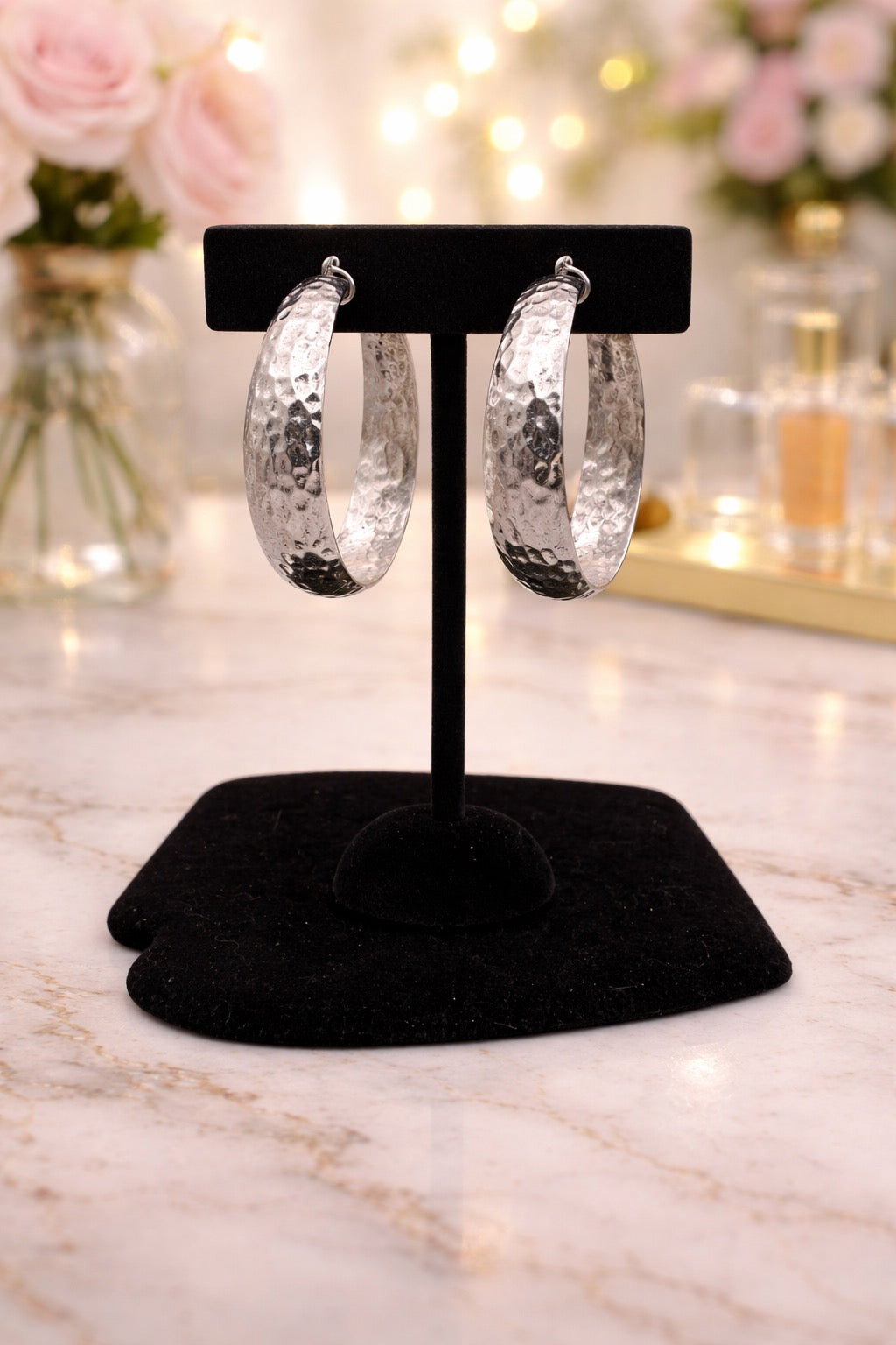 Silver Hammered Hoop Earrings