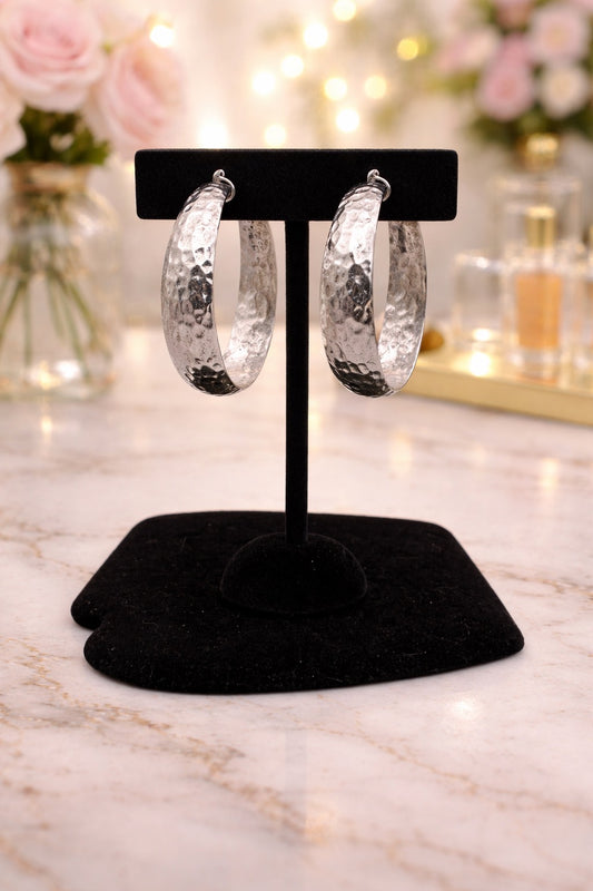 Silver Hammered Hoop Earrings