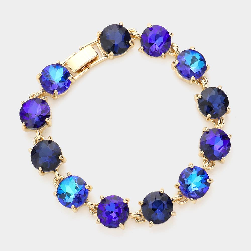Round Stone Link Evening Bracelet: AB,Aqua