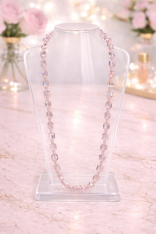 Long Light Pink Cube Necklace